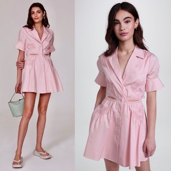 Self-Portrait Dresses & Skirts - SELF PORTRAIT Embroidered Cutout Short Sleeve Collared Flare Skirt Shirtdress 2